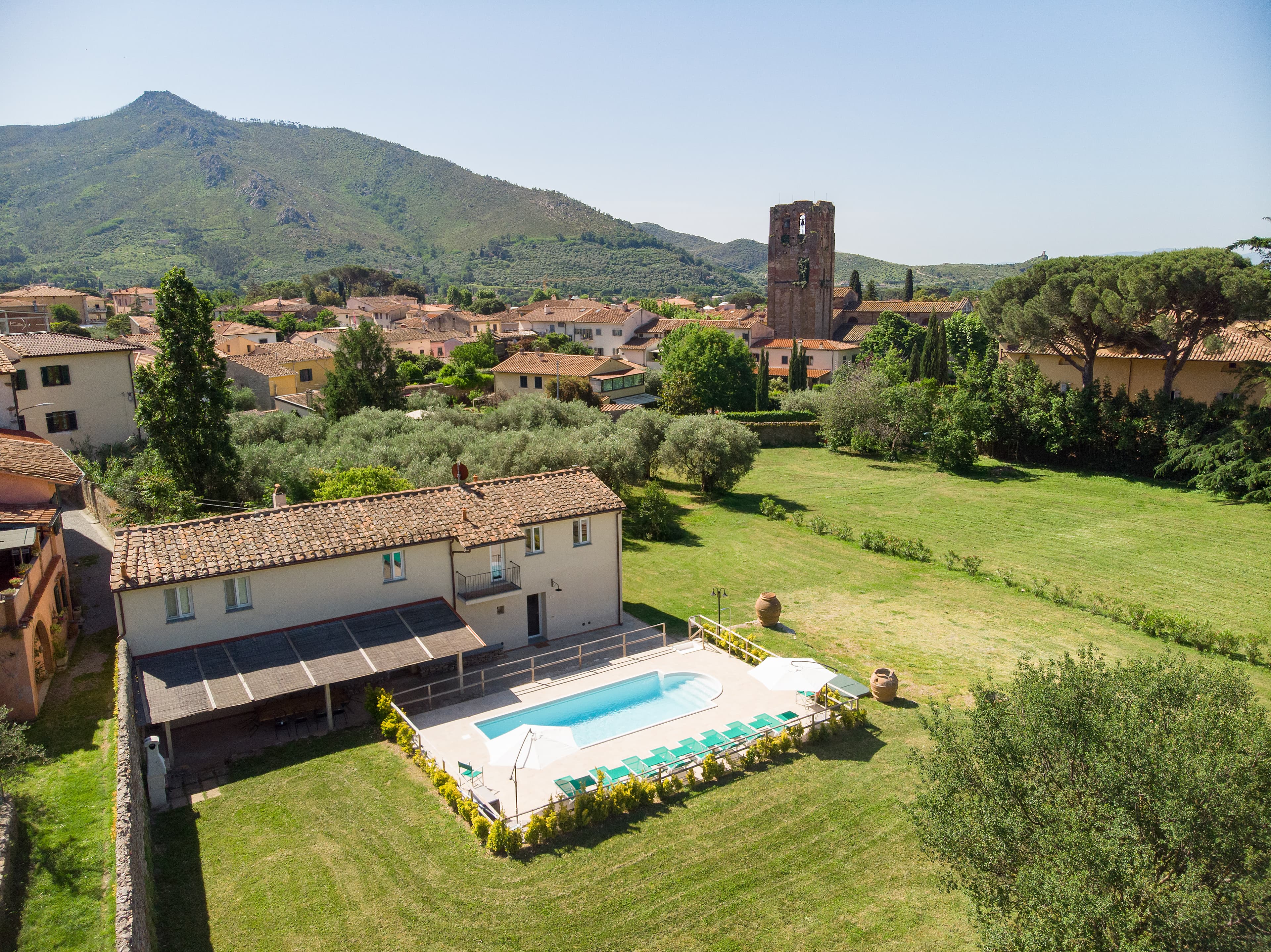 Aerial view of La Pieve estate and Tuscan valley